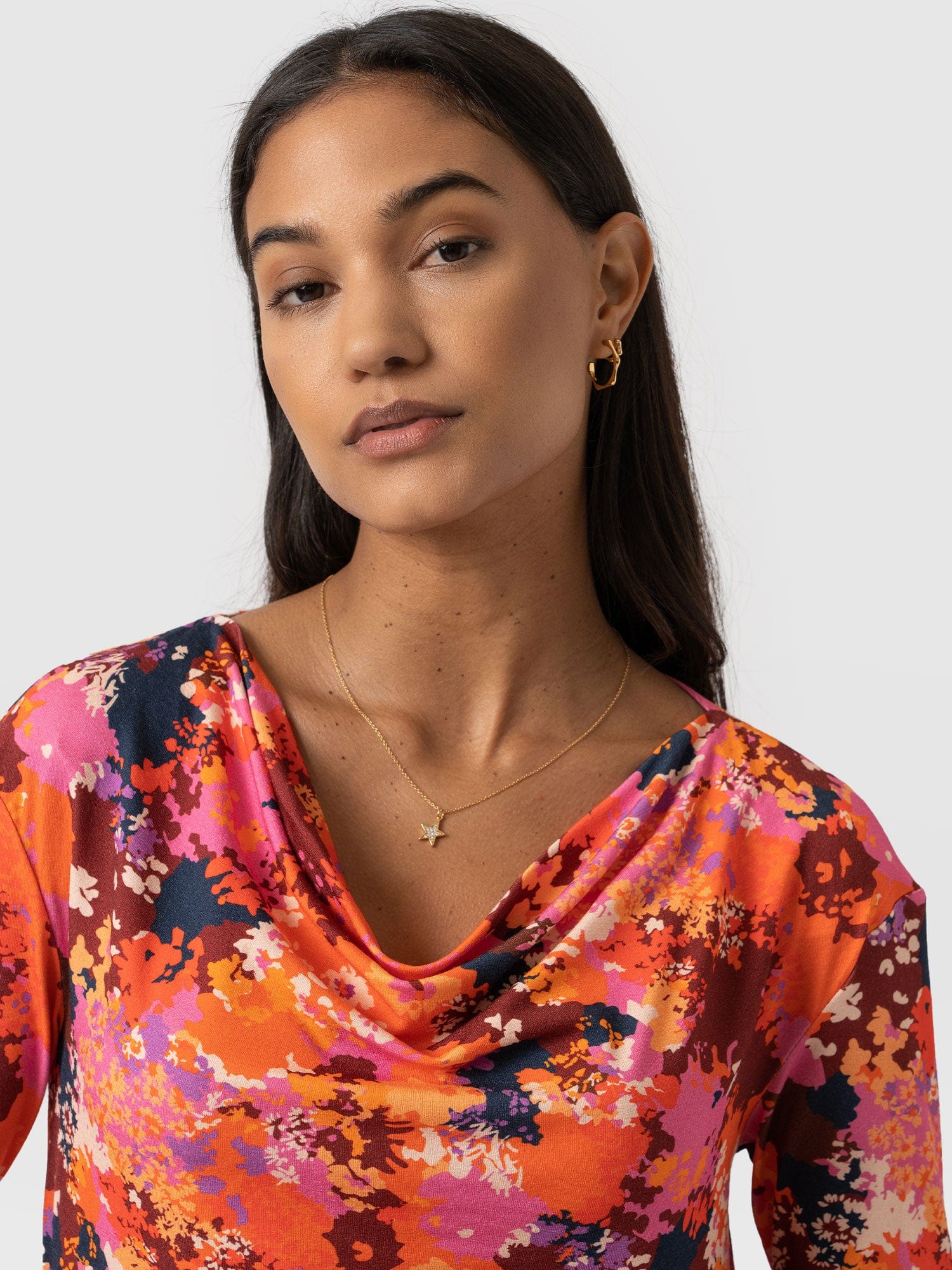 Cowl Neck Tee Long Sleeve - Sea Floral
